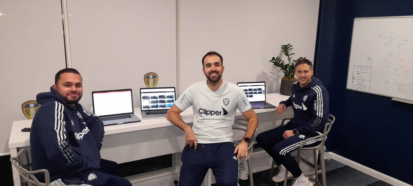 Leeds United's Analysis department - Andrés Clavijo (left), Ander Carbajo (center) and Diego Bermúdez (right)