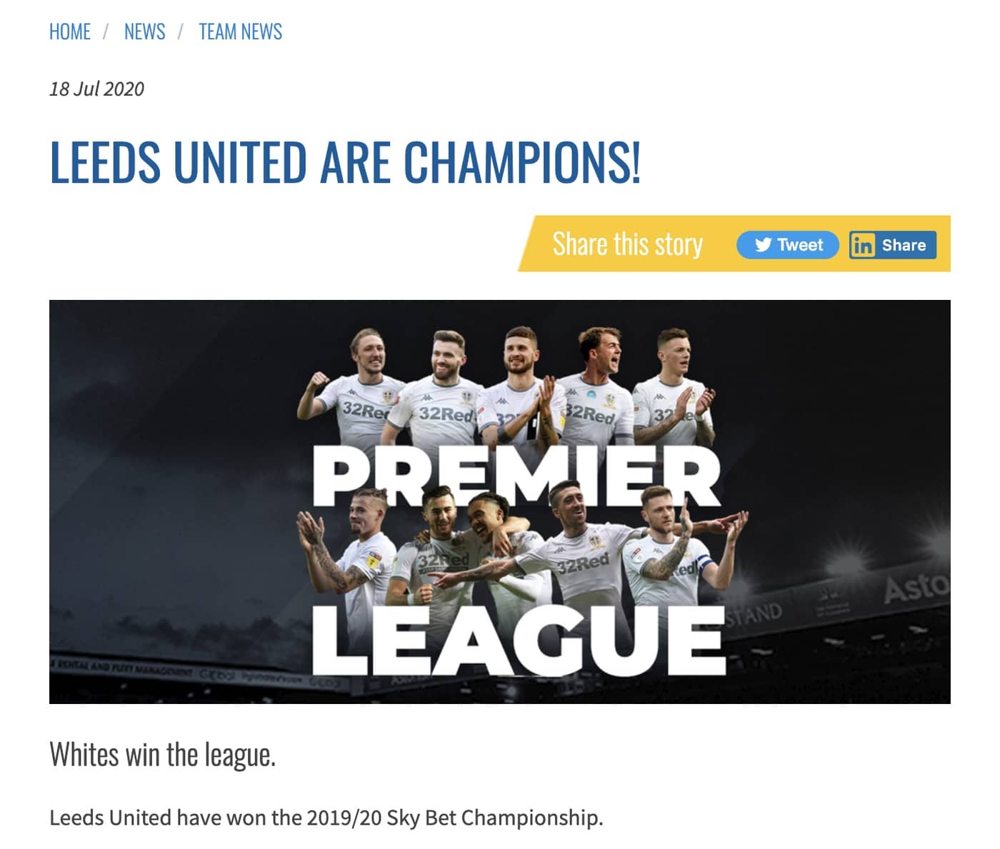 July 2020: Leeds United are Champions!